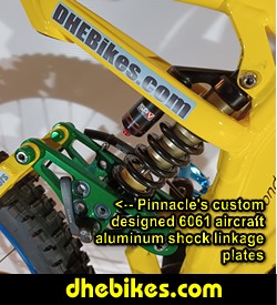 Click on the image for the detail page showing the custom made long travel 6061 aircraft aluminum suspension linkage plates for this custom electric pedal assist downhill mountain bike